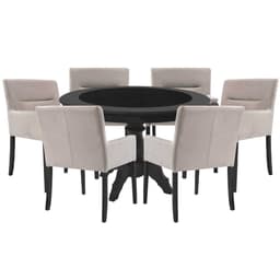 Mesa de Jogos Carteado Montreal Redonda Tampo Reversível Preto com 6 Cadeiras Vicenza Nude G36 G15 - Gran Belo
