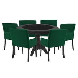 Mesa de Jogos Carteado Montreal Redonda Tampo Reversível Preto com 6 Cadeiras Vicenza Verde G36 G15 - Gran Belo