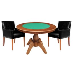 Mesa de Jogos Carteado Redonda Montreal Tampo Reversível Amêndoa com 2 Cadeiras Liverpool PU Sintético Preto Liso G36 G15 - Gran Belo