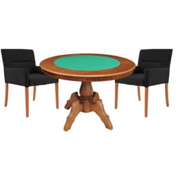 Mesa de Jogos Carteado Redonda Montreal Tampo Reversível Amêndoa com 2 Cadeiras Vicenza Preto Fosco G36 G15 - Gran Belo