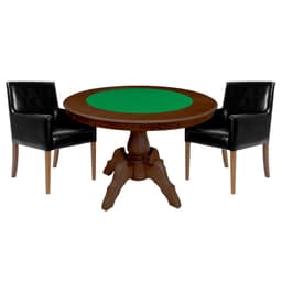 Mesa de Jogos Carteado Redonda Montreal Tampo Reversível Imbuia com 2 Cadeiras Liverpool Corino Preto Liso G36 G15 - Gran Belo