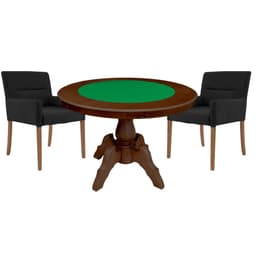 Mesa de Jogos Carteado Redonda Montreal Tampo Reversível Imbuia com 2 Cadeiras Vicenza Preto Fosco G36 G15 - Gran Belo
