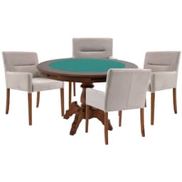 Mesa de Jogos Carteado Redonda Montreal Tampo Reversível Imbuia com 4 Cadeiras Vicenza Nude G36 G15 - Gran Belo