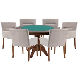 Mesa de Jogos Carteado Redonda Montreal Tampo Reversível Imbuia com 6 Cadeiras Vicenza Nude G36 G15 - Gran Belo