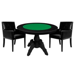 Mesa de Jogos Carteado Redonda Montreal Tampo Reversível Preto com 2 Cadeiras Liverpool PU Sintético Preto Liso G36 G15 - Gran Belo