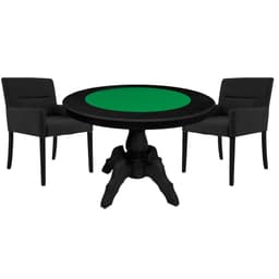 Mesa de Jogos Carteado Redonda Montreal Tampo Reversível Preto com 2 Cadeiras Vicenza Preto Fosco G36 G15 - Gran Belo