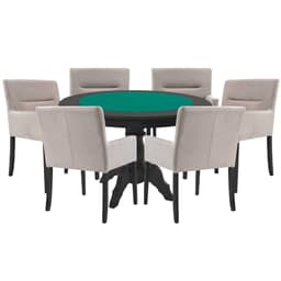 Mesa de Jogos Carteado Redonda Montreal Tampo Reversível Preto com 6 Cadeiras Vicenza Nude G36 G15 - Gran Belo