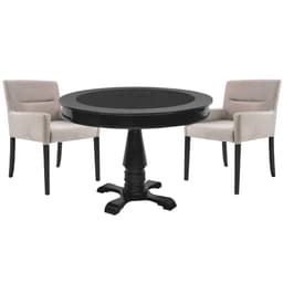 Mesa de Jogos Carteado Redonda Victoria Tampo Reversível Preto com 2 Cadeiras Vicenza Suede Nude - Gran Belo