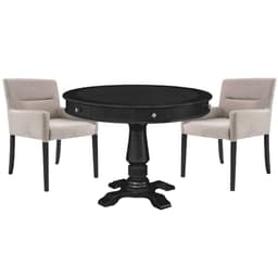 Mesa de Jogos Carteado Redonda Victoria Tampo Reversível Preto com Kit 2 Cadeiras Vicenza Suede Nude G36 G15 - Gran Belo