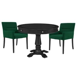 Mesa de Jogos Carteado Redonda Victoria Tampo Reversível Preto com Kit 2 Cadeiras Vicenza Suede Verde G36 G15 - Gran Belo