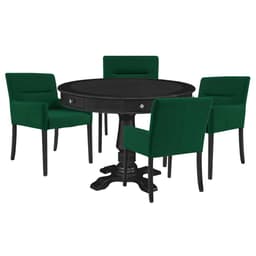 Mesa de Jogos Carteado Redonda Victoria Tampo Reversível Preto com Kit 4 Cadeiras Vicenza Suede Verde G36 G15 - Gran Belo
