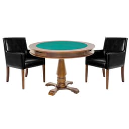 Mesa de Jogos Carteado Victoria Redonda Tampo Reversível Amêndoa com 2 Cadeiras Liverpool PU Preto Liso G36 G15 - Gran Belo