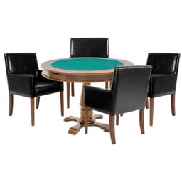 Mesa de Jogos Carteado Victoria Redonda Tampo Reversível Amêndoa com 4 Cadeiras Liverpool PU Preto Liso G36 G15 - Gran Belo