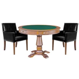 Mesa de Jogos Carteado Victoria Redonda Tampo Reversível Amêndoa com Kit 2 Cadeiras Liverpool PU Preto Liso G36 G15 - Gran Belo