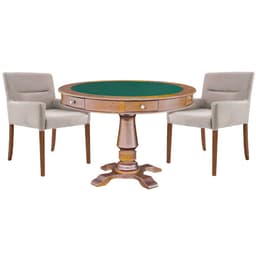 Mesa de Jogos Carteado Victoria Redonda Tampo Reversível Amêndoa com Kit 2 Cadeiras Vicenza Suede Nude G36 G15 - Gran Belo