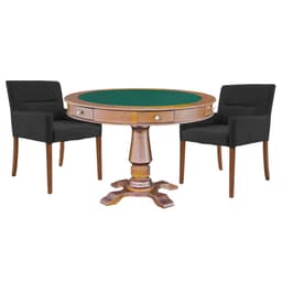 Mesa de Jogos Carteado Victoria Redonda Tampo Reversível Amêndoa com Kit 2 Cadeiras Vicenza Suede Preto Fosco G36 G15 - Gran Belo