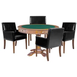 Mesa de Jogos Carteado Victoria Redonda Tampo Reversível Amêndoa com Kit 4 Cadeiras Liverpool PU Preto Liso G36 G15 - Gran Belo