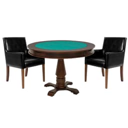 Mesa de Jogos Carteado Victoria Redonda Tampo Reversível Imbuia com 2 Cadeiras Liverpool PU Preto Liso - Gran Belo