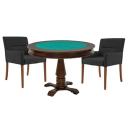 Mesa de Jogos Carteado Victoria Redonda Tampo Reversível Imbuia com 2 Cadeiras Vicenza Suede Preto Fosco G36 G15 - Gran Belo