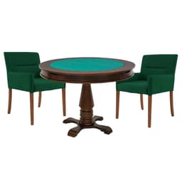 Mesa de Jogos Carteado Victoria Redonda Tampo Reversível Imbuia com 2 Cadeiras Vicenza Suede Verde - Gran Belo