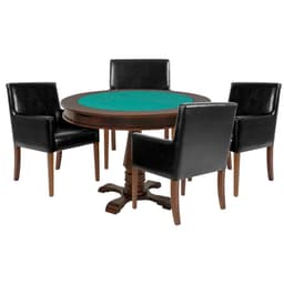 Mesa de Jogos Carteado Victoria Redonda Tampo Reversível Imbuia com 4 Cadeiras Liverpool PU Preto Liso G36 G15 - Gran Belo