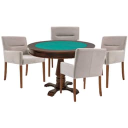 Mesa de Jogos Carteado Victoria Redonda Tampo Reversível Imbuia com 4 Cadeiras Vicenza Suede Nude G36 G15 - Gran Belo