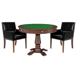 Mesa de Jogos Carteado Victoria Redonda Tampo Reversível Imbuia com Kit 2 Cadeiras Liverpool PU Preto Liso - Gran Belo