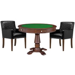 Mesa de Jogos Carteado Victoria Redonda Tampo Reversível Imbuia com Kit 2 Cadeiras Liverpool PU Preto Matelassê G36 G15 - Gran Belo