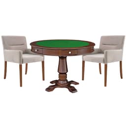 Mesa de Jogos Carteado Victoria Redonda Tampo Reversível Imbuia com Kit 2 Cadeiras Vicenza Suede Nude G36 G15 - Gran Belo