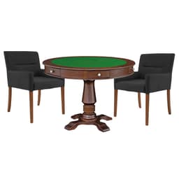 Mesa de Jogos Carteado Victoria Redonda Tampo Reversível Imbuia com Kit 2 Cadeiras Vicenza Suede Preto Fosco G36 G15 - Gran Belo