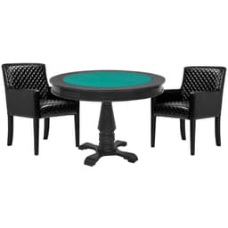 Mesa de Jogos Carteado Victoria Redonda Tampo Reversível Preto com 2 Cadeiras Liverpool PU Preto Matelassê G36 G15 - Gran Belo
