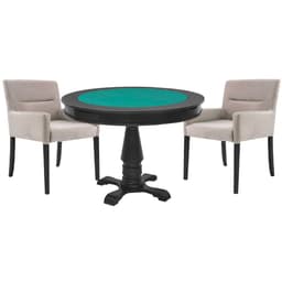 Mesa de Jogos Carteado Victoria Redonda Tampo Reversível Preto com 2 Cadeiras Vicenza Suede Nude - Gran Belo