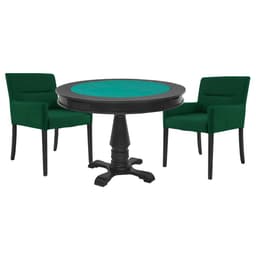 Mesa de Jogos Carteado Victoria Redonda Tampo Reversível Preto com 2 Cadeiras Vicenza Suede Verde G36 G15 - Gran Belo