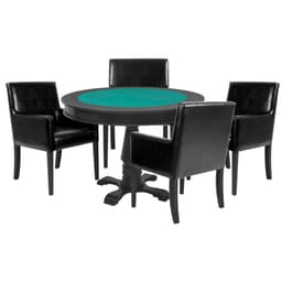 Mesa de Jogos Carteado Victoria Redonda Tampo Reversível Preto com 4 Cadeiras Liverpool PU Preto Liso - Gran Belo
