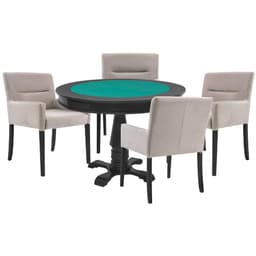 Mesa de Jogos Carteado Victoria Redonda Tampo Reversível Preto com 4 Cadeiras Vicenza Suede Nude G36 G15 - Gran Belo