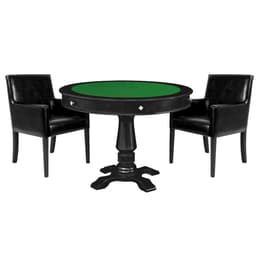 Mesa de Jogos Carteado Victoria Redonda Tampo Reversível Preto com Kit 2 Cadeiras Liverpool PU Preto Liso G36 G15 - Gran Belo