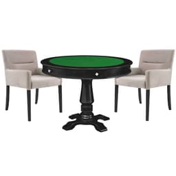 Mesa de Jogos Carteado Victoria Redonda Tampo Reversível Preto com Kit 2 Cadeiras Vicenza Suede Nude G36 G15 - Gran Belo