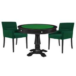 Mesa de Jogos Carteado Victoria Redonda Tampo Reversível Preto com Kit 2 Cadeiras Vicenza Suede Verde G36 G15 - Gran Belo