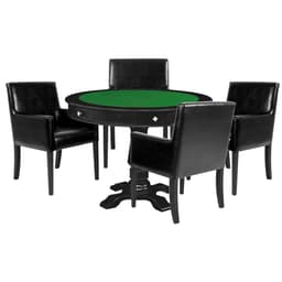 Mesa de Jogos Carteado Victoria Redonda Tampo Reversível Preto com Kit 4 Cadeiras Liverpool PU Preto Liso G36 G15 - Gran Belo