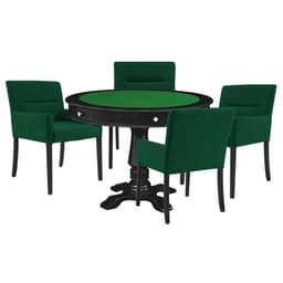 Mesa de Jogos Carteado Victoria Redonda Tampo Reversível Preto com Kit 4 Cadeiras Vicenza Suede Verde G36 G15 - Gran Belo