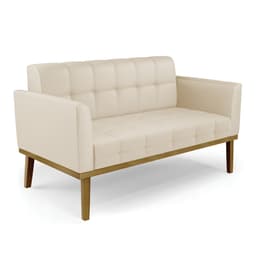 Poltrona Namoradeira Decorativa Karen Pés Fixo em Madeira Castanho PU Bege G19 - Gran Belo