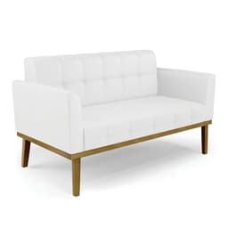 Poltrona Namoradeira Decorativa Karen Pés Fixo em Madeira Castanho PU Branco G19 - Gran Belo