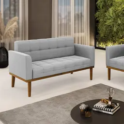 Poltrona Namoradeira Decorativa Karen Pés Fixo em Madeira Castanho Suede Cinza G19 - Gran Belo
