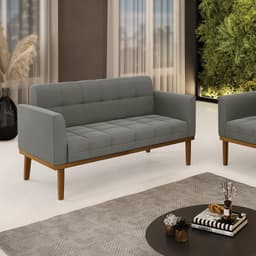 Poltrona Namoradeira Decorativa Karen Pés Fixo em Madeira Castanho Suede Grafite G19 - Gran Belo