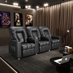 Poltrona do Papai Reclinável 3 Lugares Sala de Cinema Pequim Manual PU Preto G23 - Gran Belo