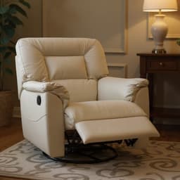 Poltrona do Papai Reclinável Manual Giratória com Balanço Doha Couro Pérola Fosco G43 - Gran Belo