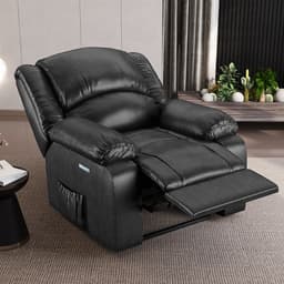 Poltrona do Papai Reclinável Sala de Cinema Madrid Elétrica Touch Massagem USB PU Preto Brilho  G26