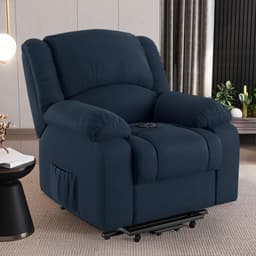 Poltrona do Papai Reclinável Sala de Cinema Madrid Elevação Lift Elétrico Veludo Azul  G23