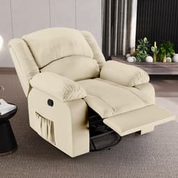 Poltrona do Papai Reclinável Sala de Cinema Madrid Glider Manual Giratória Massagem USB PU Bege  G26