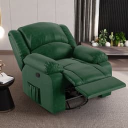 Poltrona do Papai Reclinável Sala de Cinema Madrid Glider Manual Giratória USB PU Verde Musgo  G26
